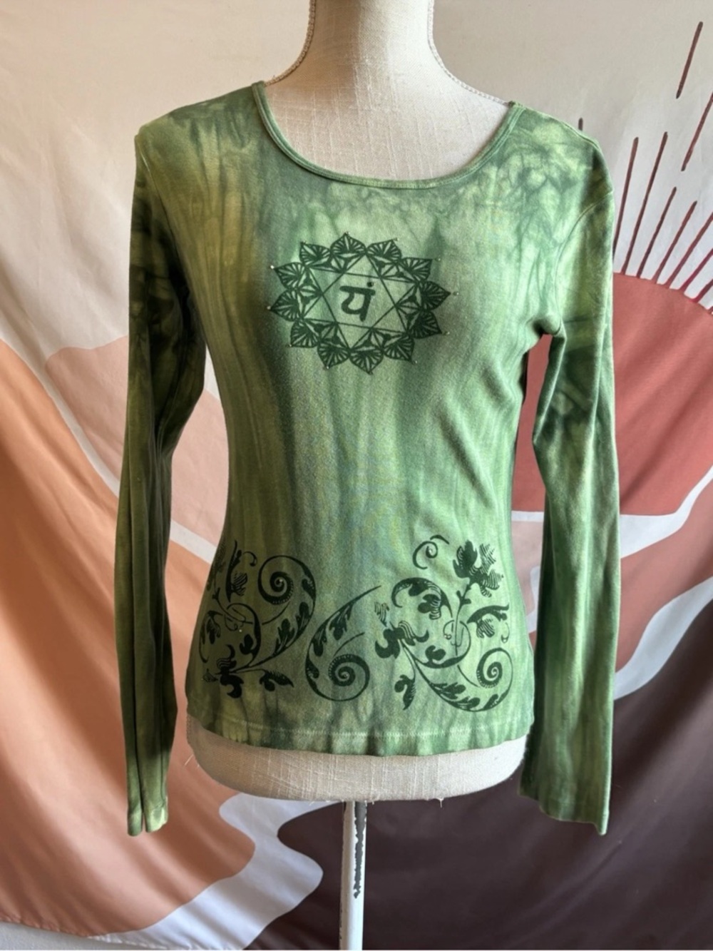 Yogi Y2K Top Two Dye Women’s Green Boho Fairy Grunge Yoga Size L